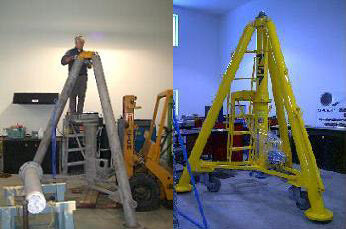 Tripod lifting jack, before and after repair