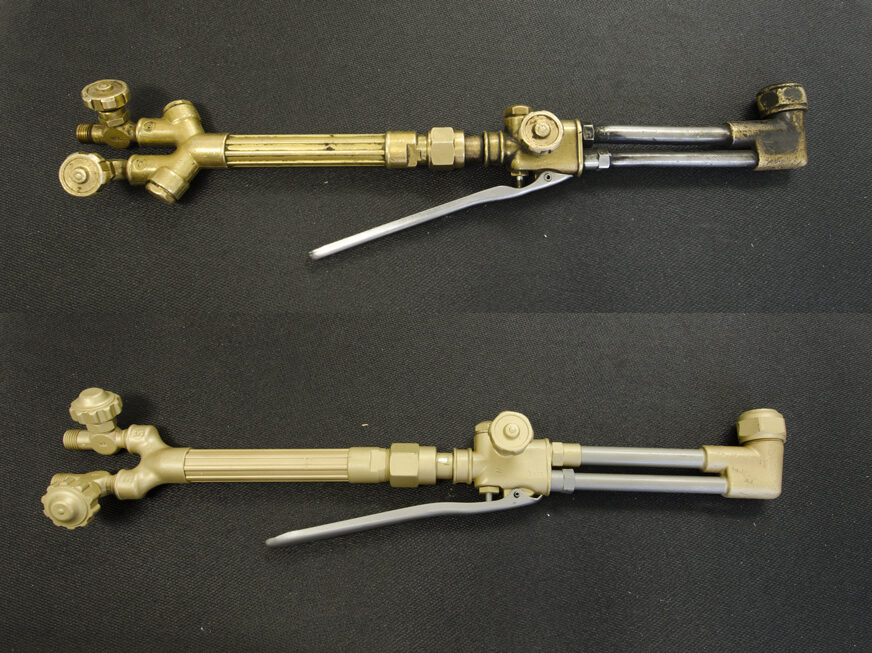 Cutting torch, before and after repair